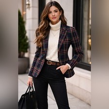 The Limited Tartan Plaid Blazer XS Navy Red G...