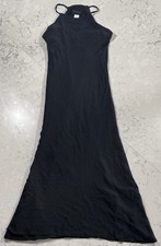 VTG 90s Express Silk Maxi Dress Womens 1/2 Black Halter Gown Made In USA Y2K