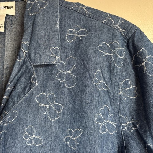 Alfred Dunner Gr. 14 Knopf Kurzarm bestickt Schmetterling Denim Top - Bild 9 von 10