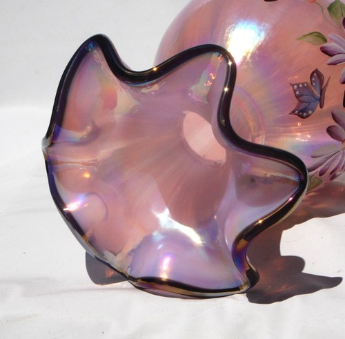 FENTON D WRIGHT HAND SIGNED OPALESCENT FLORAL RUFFELED VASE - Picture 4 of 5