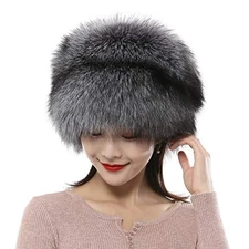  Real Fur Hats for Women Winter Russian Fox Fur Hat Fluffy Fuzzy Furry Silver