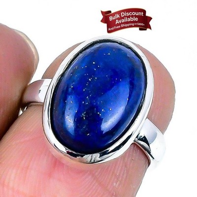 September Geburt natürlicher Lapislazuli massiver Silber Ehering Statement Ring Größe 5
