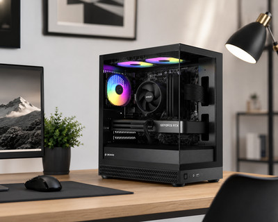 Gaming Desktop PC Ryzen 5 32GB 512GB SSD RTX 5060 WiFi Windows 11 Black ARGB