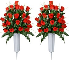 Artificial Cemetery Flowers, Grave Decorations Roses, Memorial Flowers Bouquet w