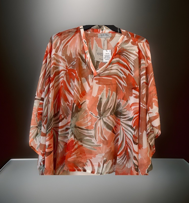 V-Neck Dolman Sleeve Poncho-Printed Chiffon Kasper. MSPR$79.00