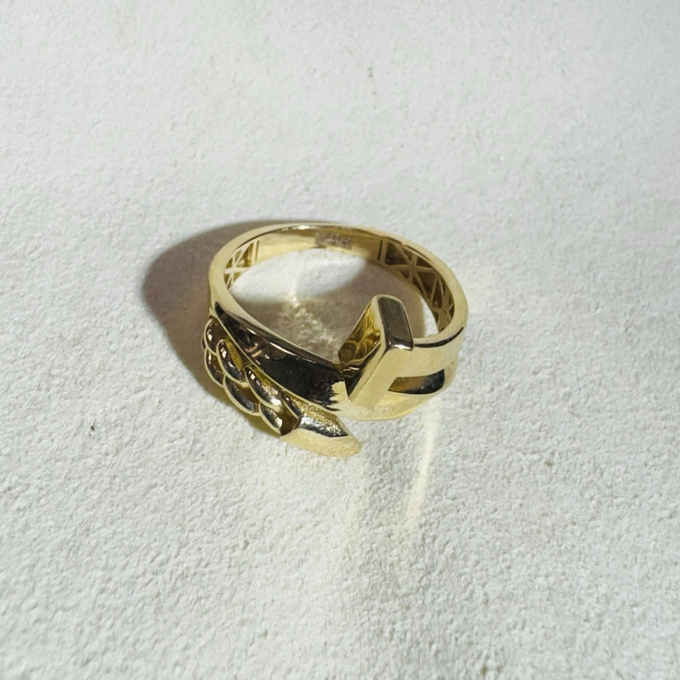 Solid 14K Yellow Gold Abstract Chain Nail Wrap Ring Size 7.25 - Image 3 of 4