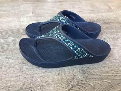 Crocs Womens 11 Sandal Monterey Diamonte Thong T-Strap Comfort Flip Flop Comfort