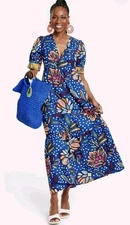 Tabitha Brown x Target Mixed Floral Polka Dot Print Puff Sleeve Maxi Dress Sz 0