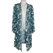 Womens Coverup XL Sheer Open Front Tropical Plant Foliage Palm Leaf 3/4 Sleeve