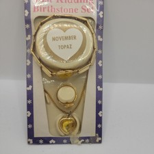 VINTAGE. CHILDREN'S HEART BIRTHSTONE JEWELRY SET COSTUME November Topaz