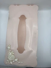 Vtg Schwartz Brothers Hinged Plastic Tissue Box Holder Light Pink White Roses