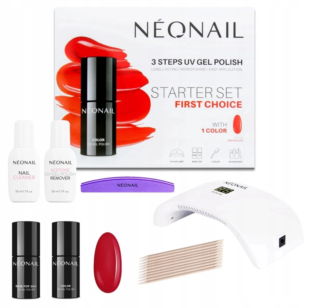 NEONAIL Perfect Base Starter Kit with Lamp LCD Display, Nail Polish and Accessories