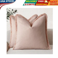 Foindtower Set of 2 Decorative Linen Fringe Throw Pillow Covers Cozy Boho Farmho