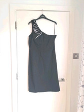 Star Julien MacDonald Dress UK18 Black One Shoulder Back Slit Stretch Worn Once