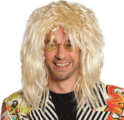 BLONDE ROCKSTAR PERÜCKE Karneval Fasching Rocker Musiker Sänger 80er 90er Jahre