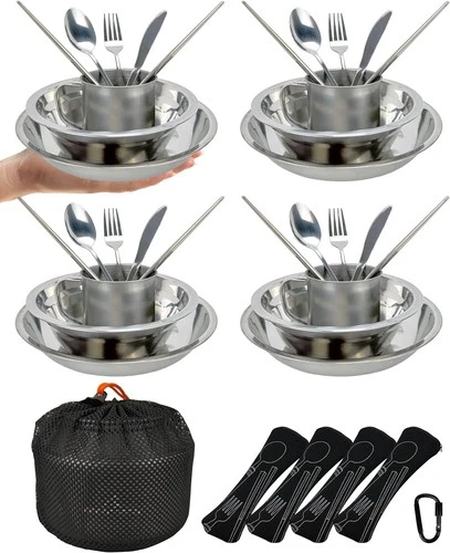 Edelstahl Camping Mess Kit - Komplettes Picknick & Camp Geschirrset für Personen - Bild 2 von 5