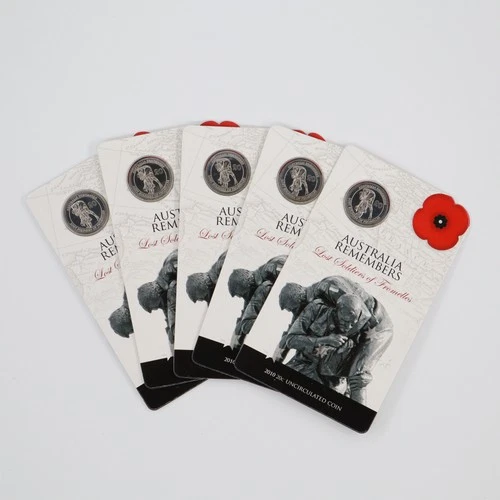 2010 RAM 5× Australian Remembers 20c Lost Soldiers of Fromelles Carded Coin