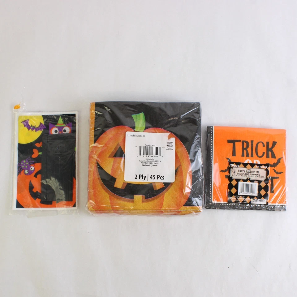 Lote de 3 servilletas de papel para bebidas y almuerzo Jack-O-Lantern de Halloween y bolsas de golosinas Foto 2 de 4