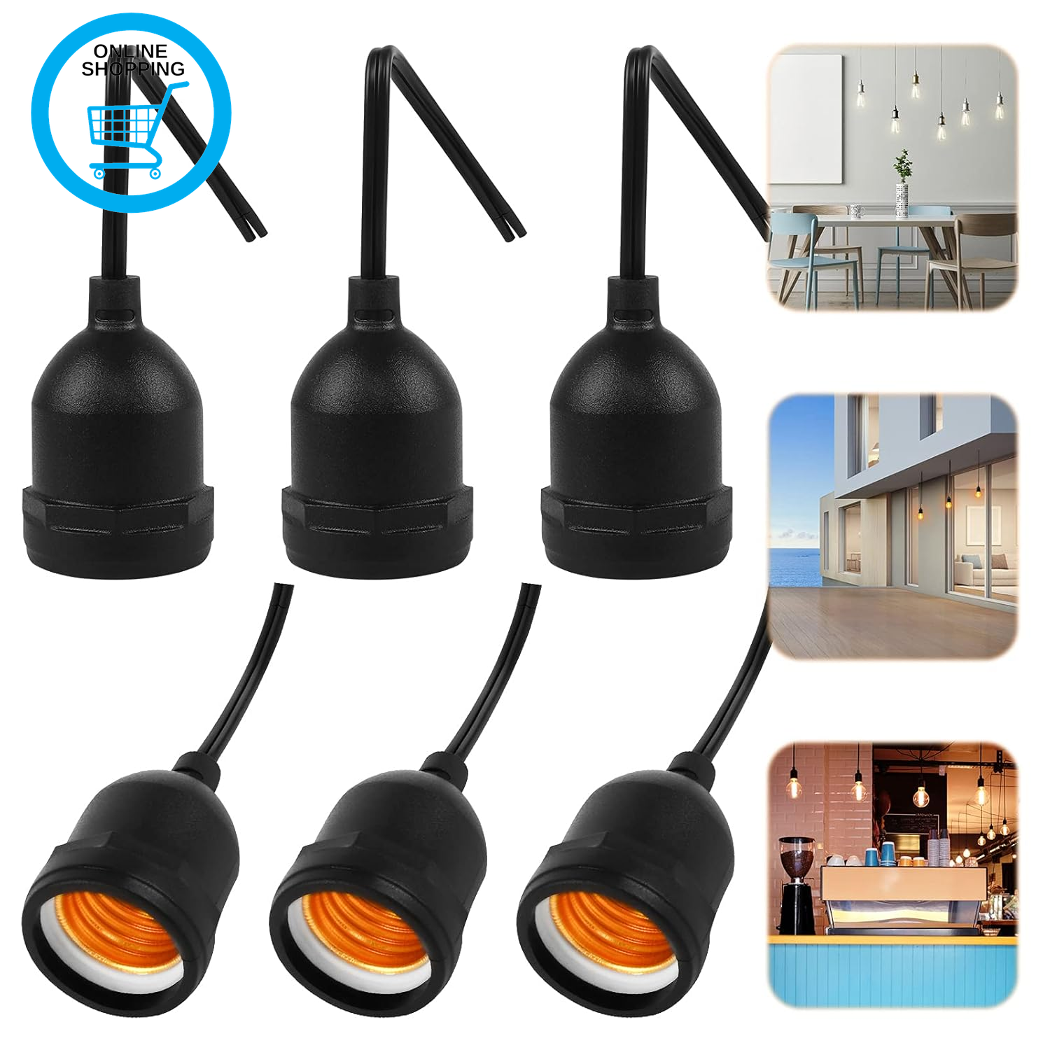 E27 Lamp Holder 6Pcs Waterproof Light Bulb Holder Vintage Bakelite Light Bulb La