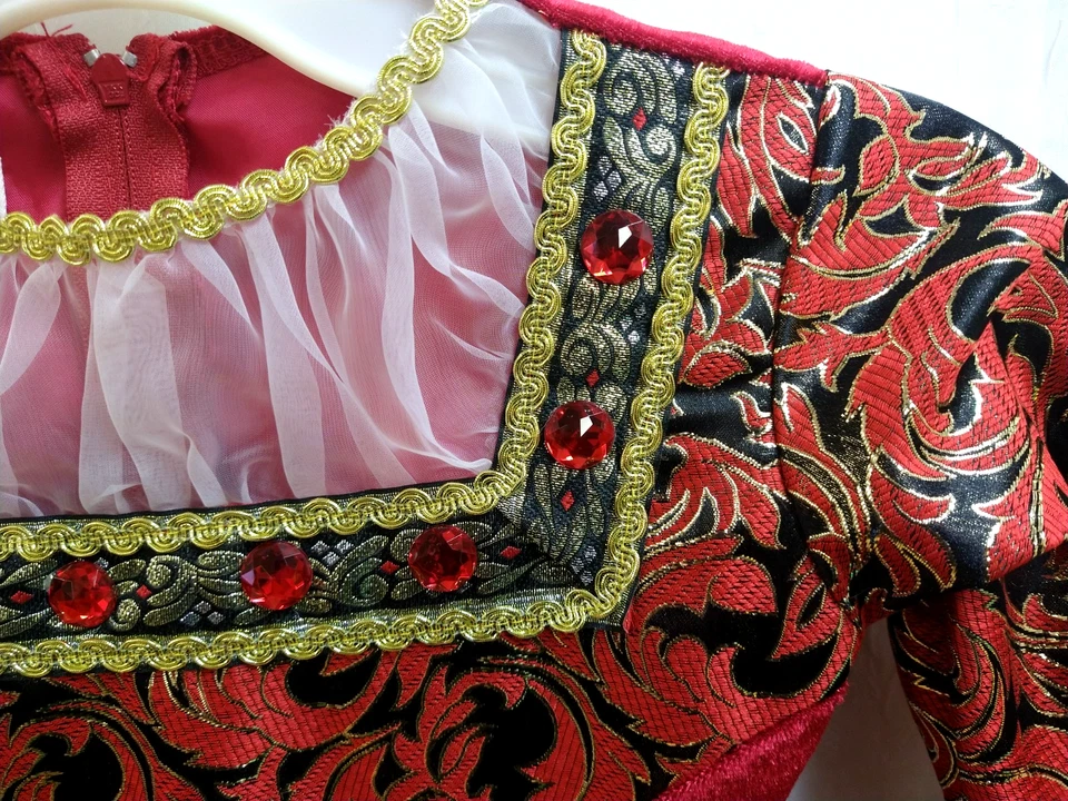 Vestido medieval Chasing Fireflies Queen Isabella pele de veludo vermelho dourado para meninas tamanho 4 - Imagem 2 de 4