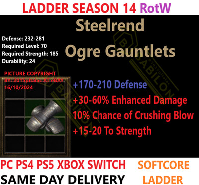 PC PS4 PS5 XBOX SWITCH  LADDER Steelrend Diablo 2 Resurrected D2R Items