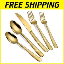 Gold Hammered 20-Piece Silverware Set for 4