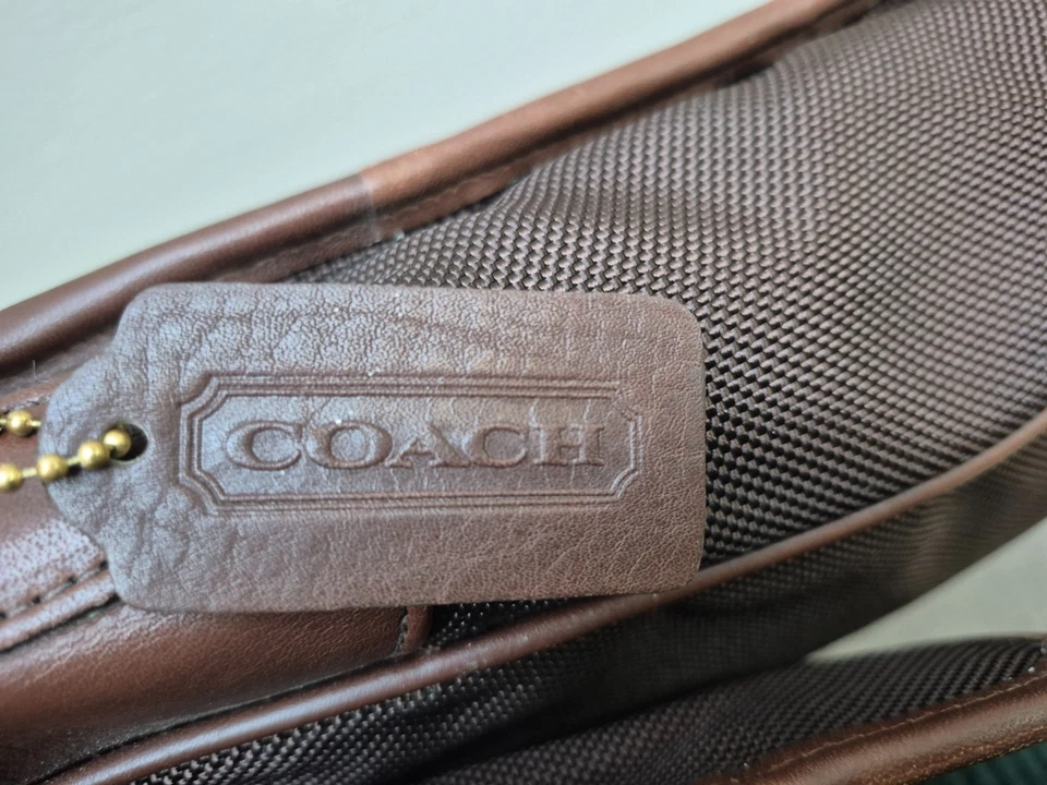 De colección COACH #5321 "Flap Brief" Nylon Cuero Turnlock Maletín Bolso Mensajero Foto 3 de 4