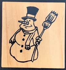 Anita s Snowman With Broomstick Rubber Stamp