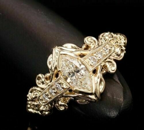 2 Ct Marquise Lab-Created Diamond Cluster Engagement Ring 14K Yellow Gold Plated - Picture 1 of 8