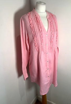 120% LINO tunic shirt dress 12 VGC cover up beach ruffle pink linen classic