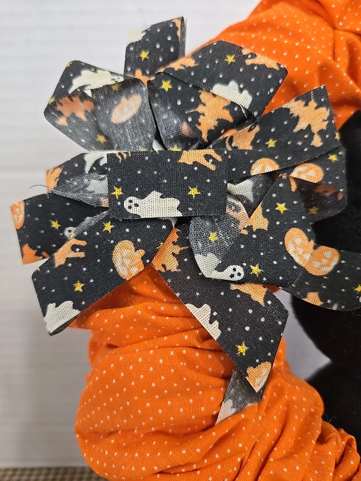 Vintage Handmade Halloween Wreath Black Cat Plush - Image 2 of 4