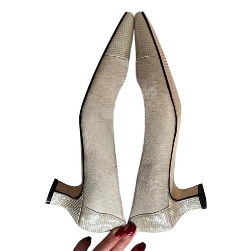 Proxy Cream Low Heel Square Toe Pumps w/ Irridescent Cap Toe Viola Sz 9.5N - Picture 7 of 11