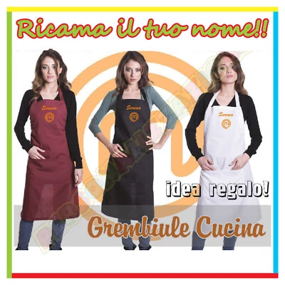 JULIASTORE GREMBIULE CUCINA masterchef ricamato per uomo donna con nome personalizzato