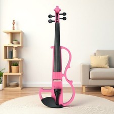 4/4 Full Size Beginner Silent Electric Violin Set - Pink Headphones Case Bow