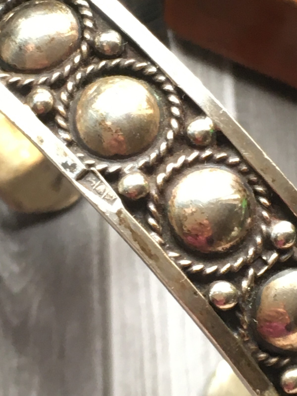 Vintage Egyptian Solid Silver Cuff Bangle Bracelet - image 3