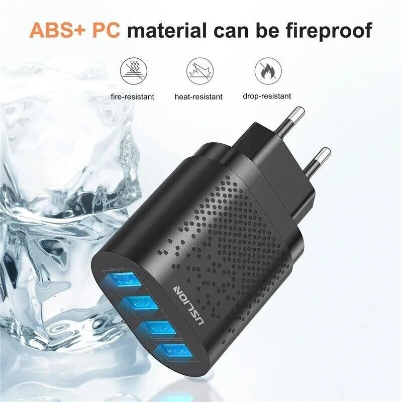 USLION 4-Port-USB-Ladegerät, 48W, Black, Quick Charge 3.0 für Apple, Samsung