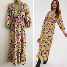 New Dorothy Perkins Tall Graphic Rose Frill Midi Dress UK8-10; BNWTS Rrp £50