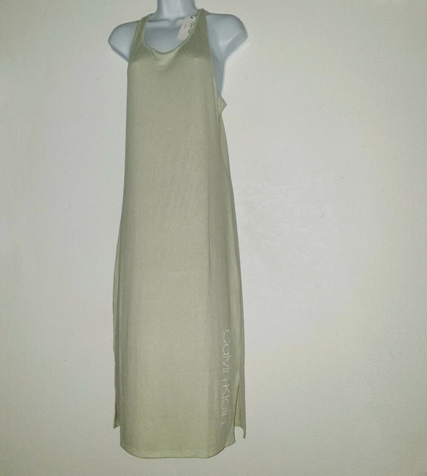 CALVIN KLEIN Mujer Vestido de Noche CK LOGO Vestido Largo para Dormir Talla L Verde Foto 3 de 4
