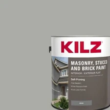 Self-Priming Masonry Stucco and Brick Paint Interior/Exterior Flat Gray 1 Gallon