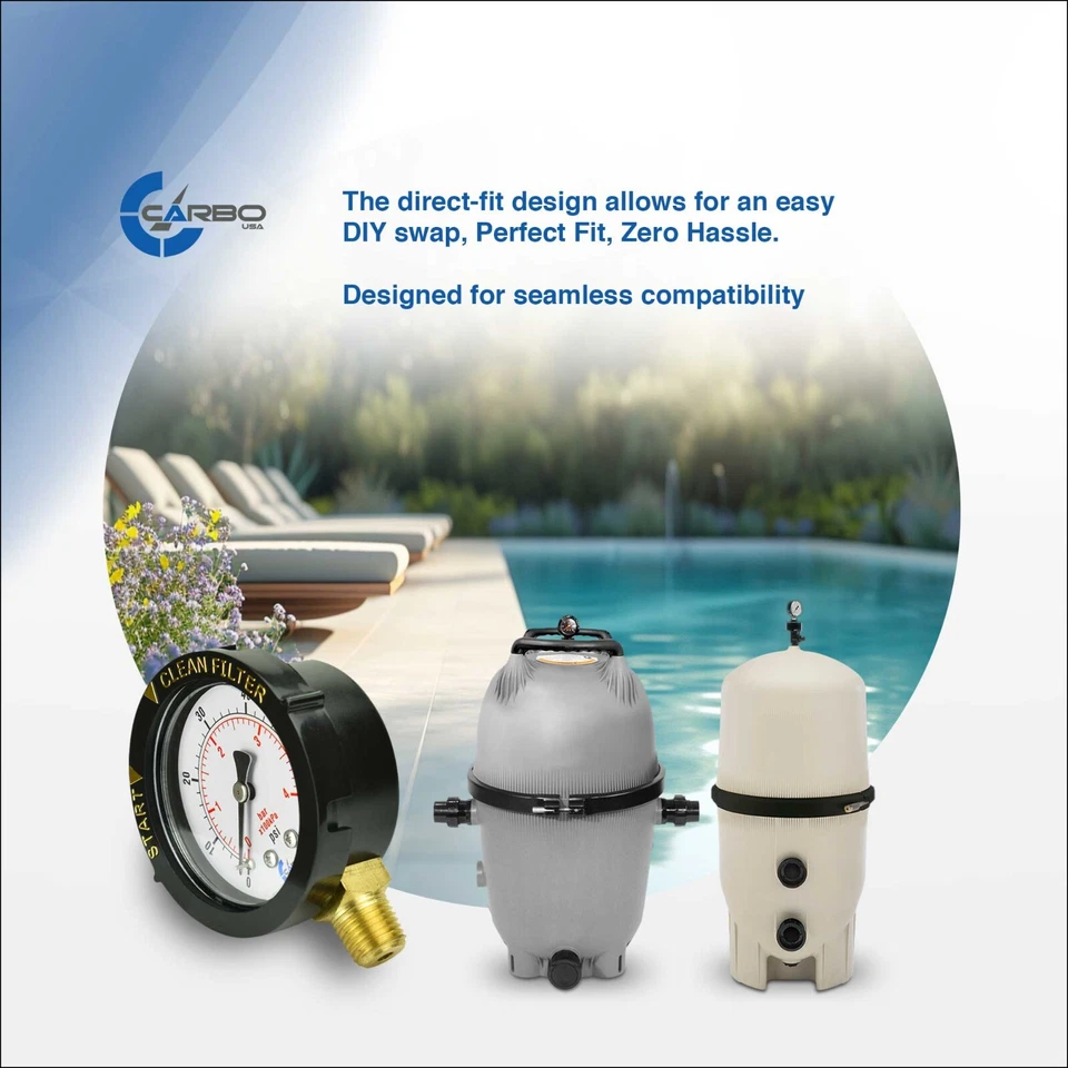 Pool Filter Pressure Gauge, Adjustable Twist Bezel, 1/4" NPT Low Mnt 0-60 psi - Image 3 of 4