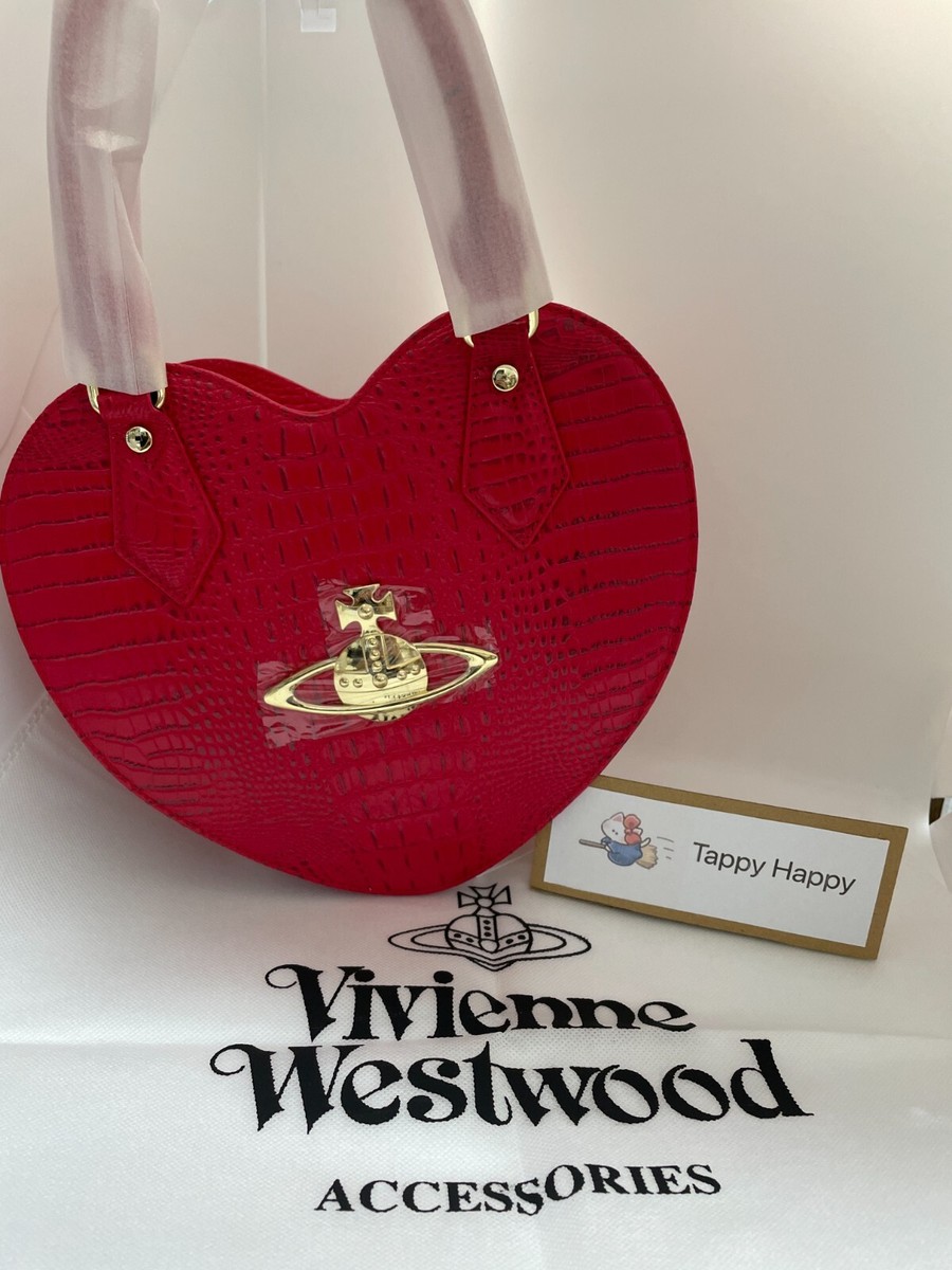 Vivienne Westwood Red Heart Shaped Shoulder Bag Orb Motif Croco