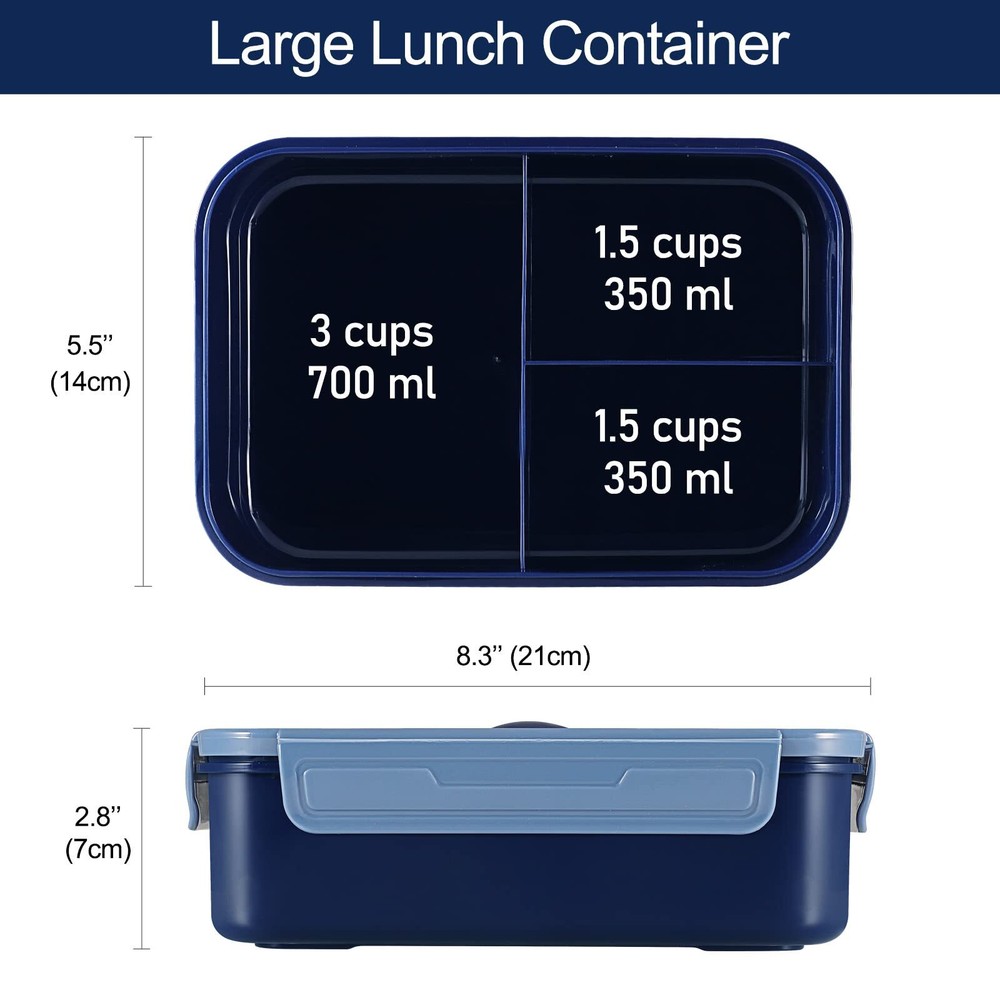 Classic 47 Oz Leakproof Bento Lunch Box for Adults and Older Kids with 3 Compartments