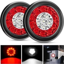 Nilight 2PCS 4" Round Red White LED Trailer Tail Lights 16LEDs IP67 Waterproof