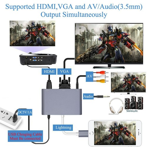 For iPhone 12 11 XR to Monitor Projector HDMI & VGA Adapter, 8Pin Hub Multiport - Picture 9 of 11