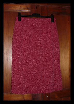 Jupe Bohème Rose Framboise Moucheté – Laine Bouclette Stretch, Taille 42/44