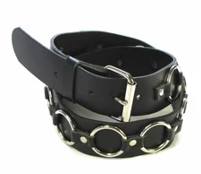 BONDAGE BELT With O RINGS 1 3/4'' GENUINE LEATHER MADE IN USA.