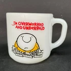 Vintage 1970s ZIGGY Milk Glass Mug Overworked and Underpaid TOM WILSON Federal