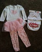 New Girls 12 months Valentine's Outfit Hat and bib