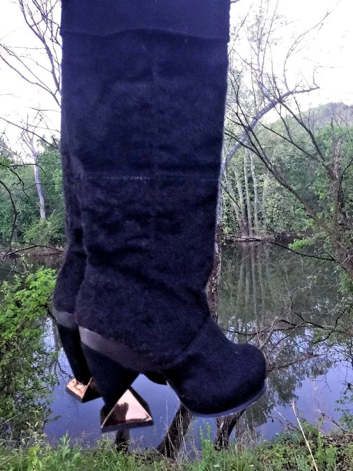 ELECCIÓN IRREGULAR Botas de Vaquero Negro Oso Piel de Conejo CUERO Mujer Zapatos Talla 5.5 Foto 2 de 4