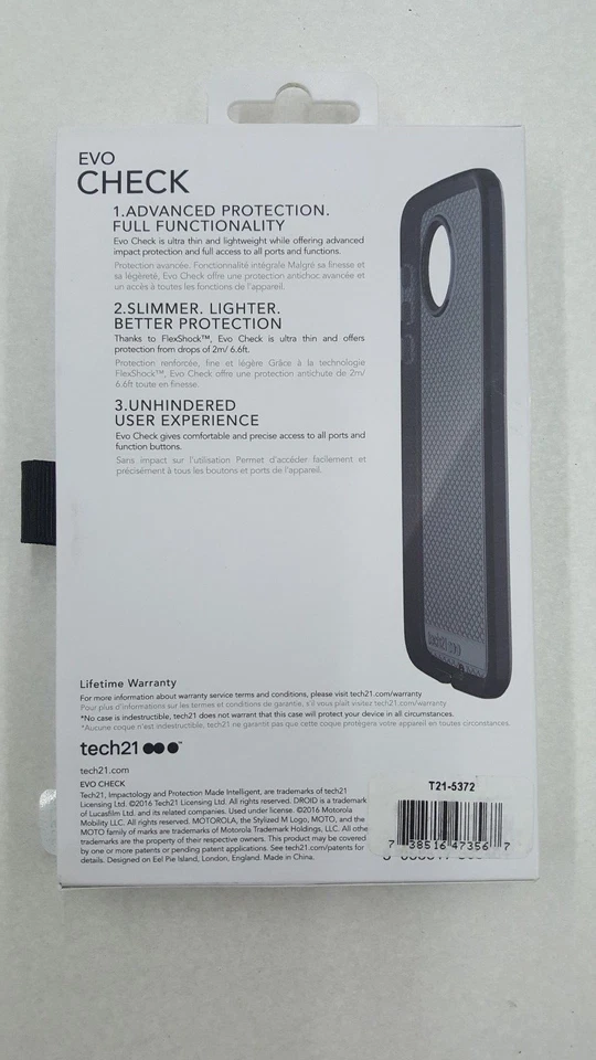 Tech21 Evo Check Case Cover for Motorola Moto Z Droid Smokey Black - Image 2 of 4